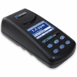 A handheld Model DC1500 Iron Colorimeter Lab - 3248 features a digital display screen showing test information and several blue control buttons below the screen.