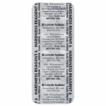 A blister pack labeled HARDNESS REAGENT and LaMotte TesTabs with safety information and contact details printed in black text on a silver background.