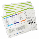 Una pila de formularios laminados "Biotic Index Data Sheet - 5882-DATA-6" con secciones coloridas, casillas de verificación y tablas para registrar datos científicos o ambientales, mostrados ligeramente en abanico sobre una superficie blanca.
