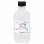 A clear plastic bottle labeled Conductivity Standard 718 µS/cm by LaMotte, containing 0.005M potassium chloride solution. The bottle, part of the Conductivity TDS Solutions 6417-L line, features a black screw cap and white label with details.