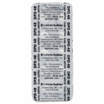 A blister pack labeled DPD 4R LaMotte TesTabs, featuring Chlorine DPD #4 RAPID test tablets and safety and contact information printed repeatedly in black text on a silver background.