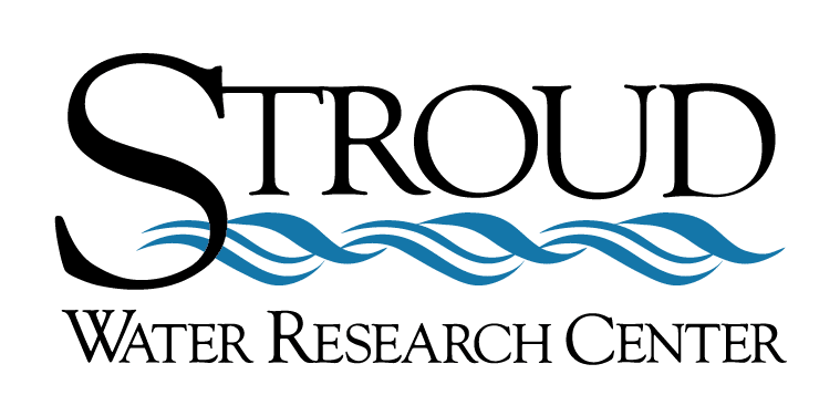 Stroud Water Research Center logo featuring the name in black text above blue, wavy lines representing water.